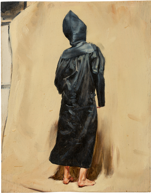 Michaël Borremans. Black Mould / Pogo, 2015. Oil on wood, 11 7/16 x 9 in (29 x 22.7 cm). Courtesy David Zwirner, New York/London and Zeno X Gallery, Antwerp.