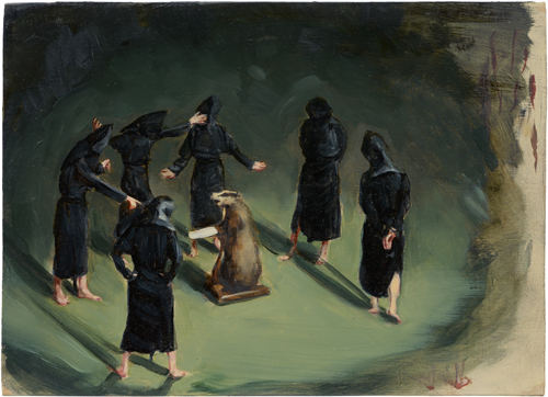 Michaël Borremans. Black Mould / The Badger’s Song, 2015. Oil on wood, 8 7/8 x 12 1/4 in (22.5 x 31.1cm). Courtesy David Zwirner, New York/London and Zeno X Gallery, Antwerp.