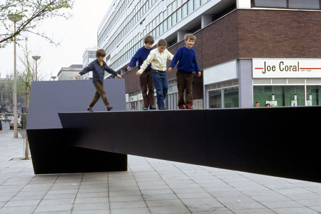 Garth Evans. Work for The Hayes, Cardiff. Painted mild steel, length: 12 metres. Arnolfini Archive at Bristol Record Office. Photographer unknown.