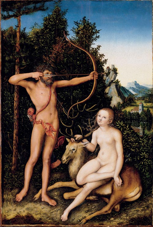 Lucas Cranach the Elder. Apollo and Diana, c1526. Oil and tempera on beechwood, 84.6 x 57.2 cm. Her Majesty the Queen, The Royal Collection. Photo: The Royal Collection, 2007