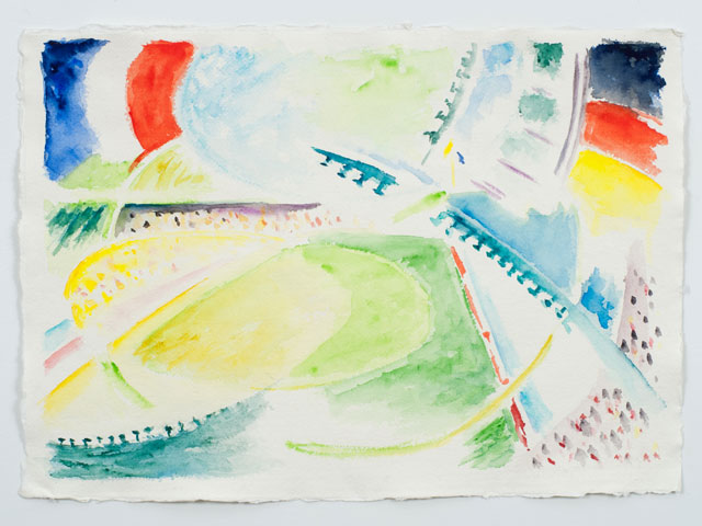 Shelley Himmelstein. World Cup 2014, France vs Germany. Watercolour, 12 x 18 in. Photograph courtesy of Figureworks Gallery.