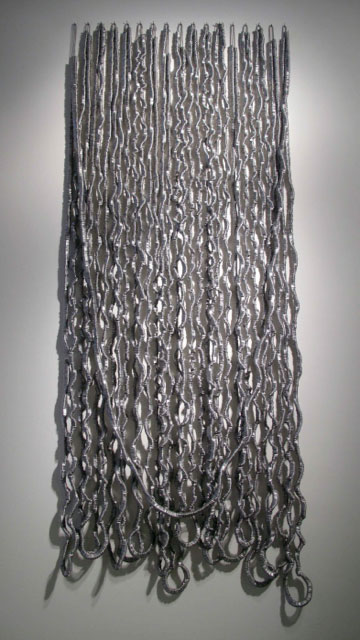 Alice Hope. Untitled, 2014. Aluminium tabs and double-stranded ball chain, 104 x 41 in (264.1 x 104.1 cm).