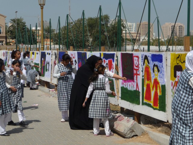 Children Making Drawings for The Ship of Tolerance, Shariah, 2011. Courtesy of Shariah Art Foundation.