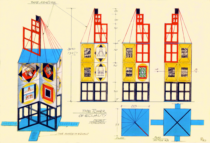 Leonid Lamm. Tower of Equality, 1993. Graphite, watercolour, and ink on paper, 27.9 x 40.6 cm. On loan from Innessa Levkova-Lamm and Olga Lamm.