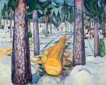 Edvard Munch. <em>The Yellow Log</em>, 1911-12. Oil on canvas 50 13/16 x 63 3/16 in (129 x 160.5 cm). Munch Museum, Oslo (c) 2006 The Munch Museum/The Munch-Ellingsen Group/Artists Rights Society (ARS), New York.