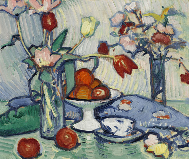 Samuel John Peploe. Tulips and Fruit, c1912. Oil on canvas, 46 x 56 cm. Private collection, courtesy Christie’s.