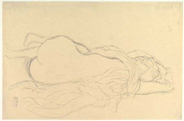 Gustav Klimt. Reclining Nude with Drapery, Back View, 1917–1918. Graphite, 14 5/8 x 22 3/8 in (37.1 x 56.8 cm). The Metropolitan Museum of Art, Bequest of Scofield Thayer, 1982.