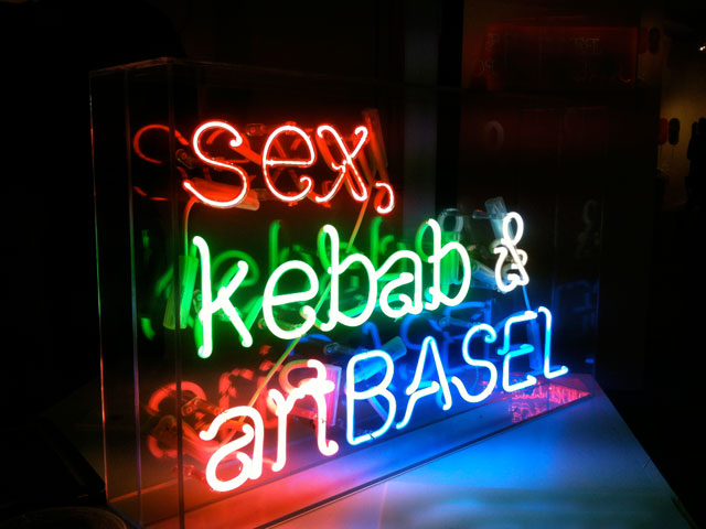 Ardan Özmenoğlu. Sex, Kebab, and Art Basel, 2013. Neon tubing, 60 x 80 cm. Photograph courtesy of the artist.