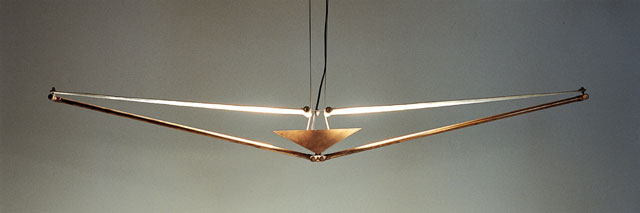 Andrea Ponsi. Sky lamp, 1987. Copper, fabric, 140 x 30 x 30 cm.  Photograph: Carlo Fei.