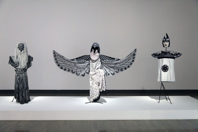 Simon Starling, At the Hawk's Well (Grayscale), 2014. Masks by Yasuo Miichi. Costumes by Kumi Sakurai/Atelier Hinode. Courtesy of Simon Starling & The Modern Institute.