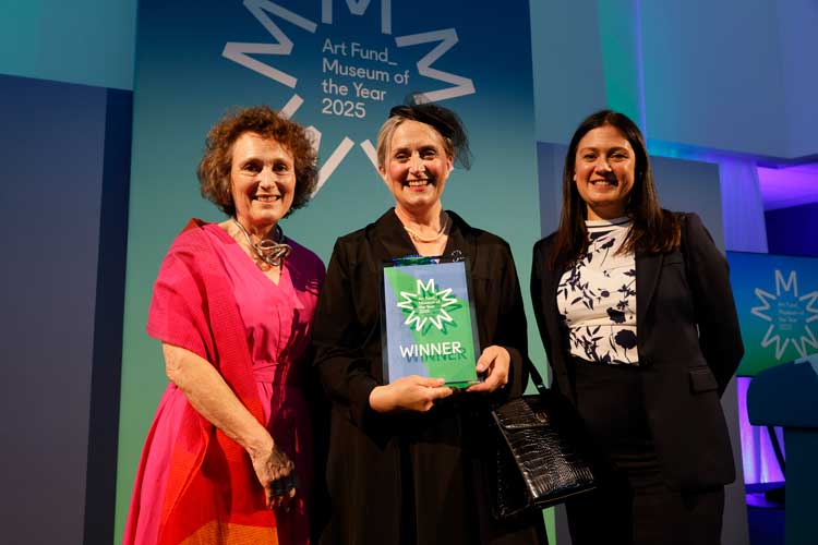 Left to right: Jenny Waldman, Director of Art Fund, Rhiannon Hiles, Chief Executive of Beamish, and Culture Secretary Lisa Nandy at the Art Fund Museum of the Year 2025 ceremony earlier this year. Photo: David Oates.
