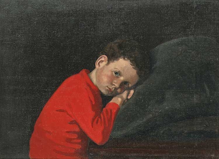 Mabel Pryde Nicholson, The Red Jersey, c1912. Aberdeen Art Gallery.