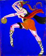 Alexandra Exter. Innokentii Annensky, Famira Kifared, Chamber Theatre, Moscow, Dir. O. Tairov, 1916. Costume sketch, Bacchante,
gouache on paper, 17 x 14⅜ in (45 x 36.5 cm).